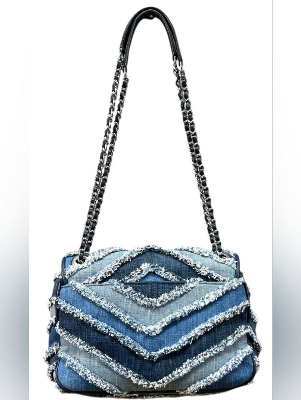 Michael Kors Sloan Frayed Denim Shoulder Bag - Picture 9 of 11